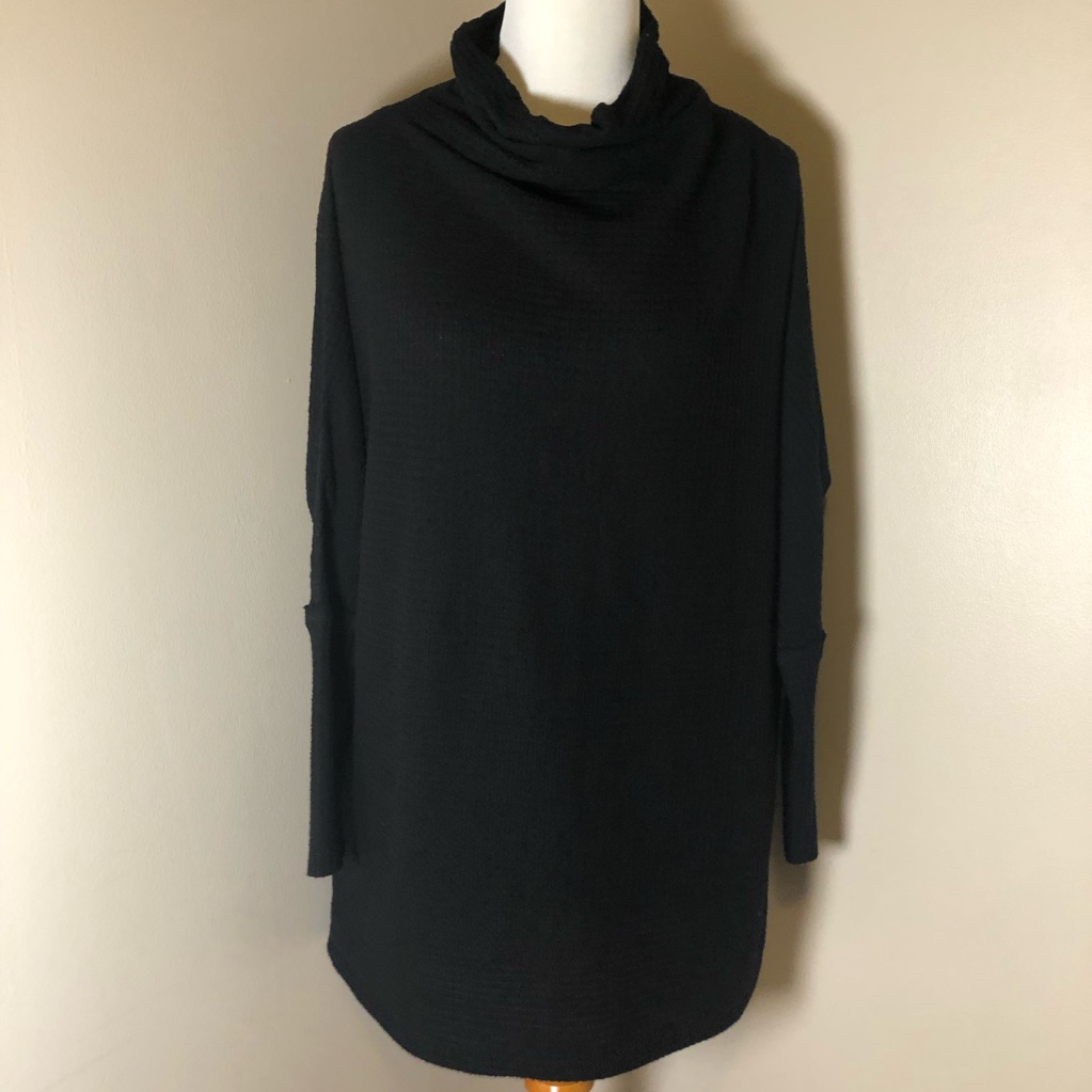 Free People We The Free Black Slouch Fit Oversized Waffle Knit Top,Xs(?S/M ?L)